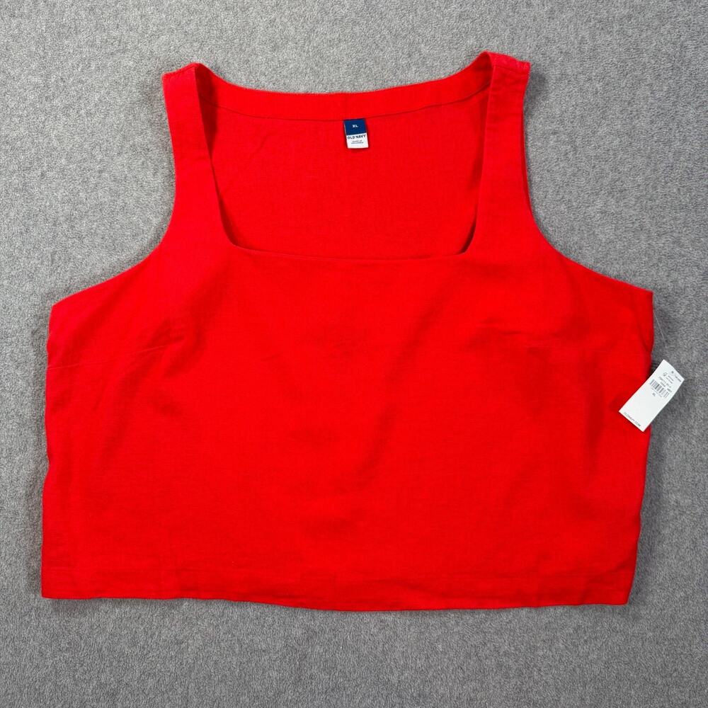 Old Navy Square Neck Cropped Tank Top Women's XL Red Linen Blend New Lightweight